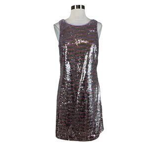 Vince Camuto Sparkly Sequined Mini Sheath Cocktail Dress Size 6 Pink and Silver